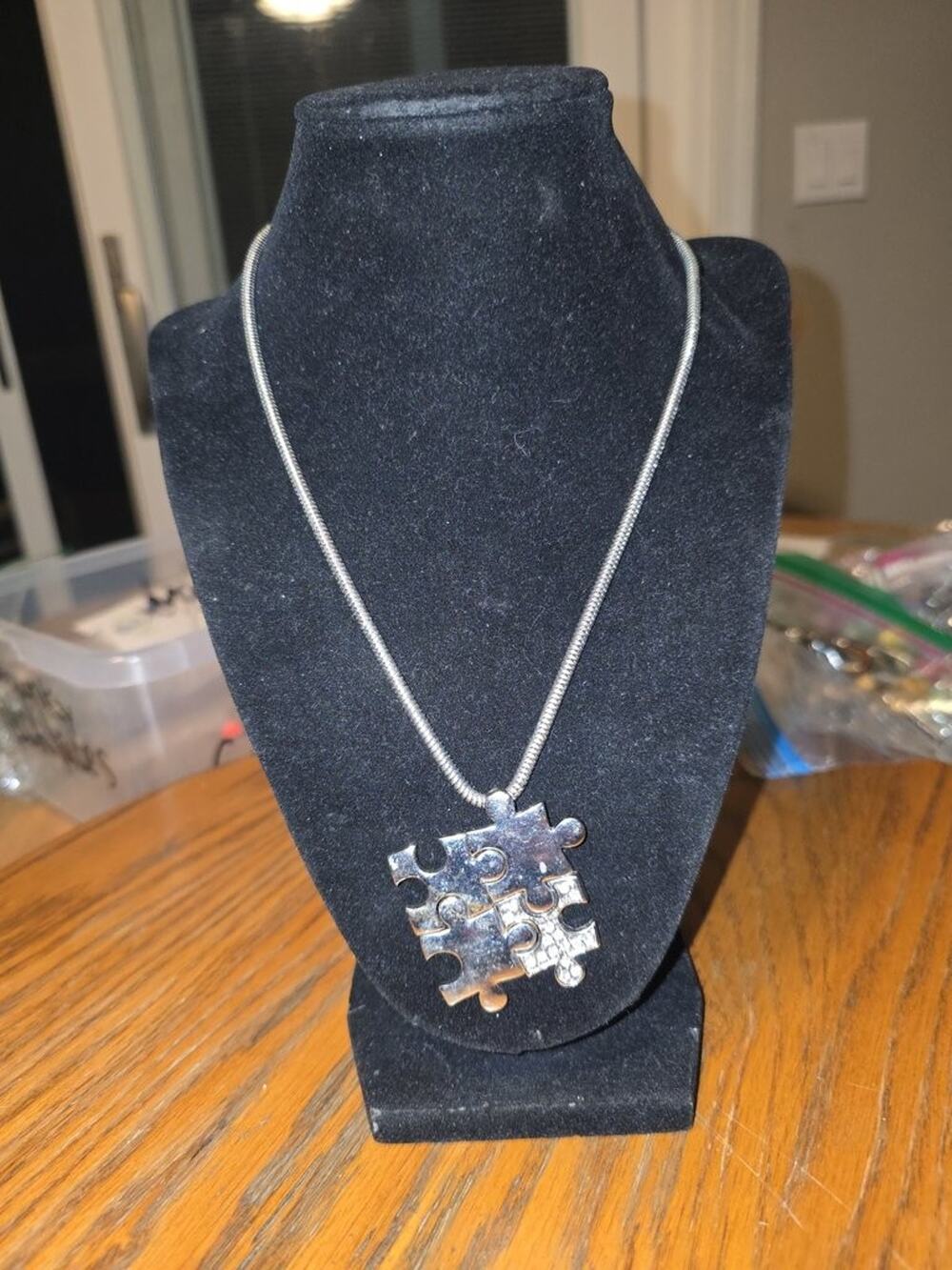 Silver Puzzle Piece Pendant Necklace Autism